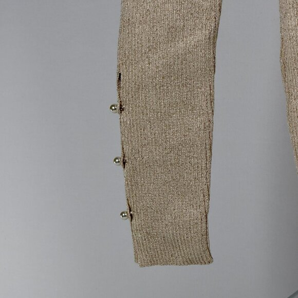 Ann Taylor Light Golden Metallic Sweater Top with Button Wrist Details - Picture 3 of 9